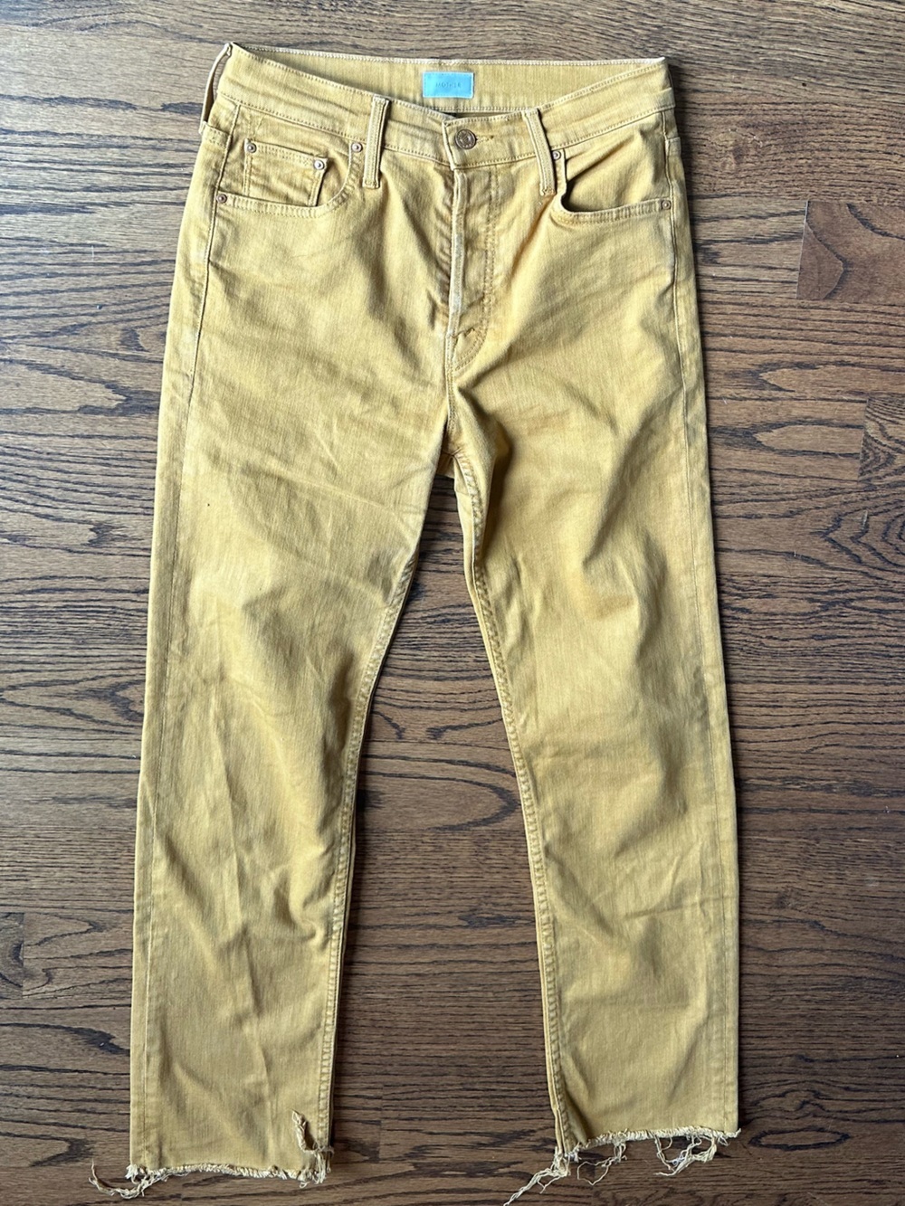 MOTHER Tomcat Ankle Fray Buckthorn Brown Mustard  Denim Jeans Sz 27